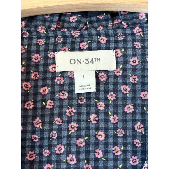 Womens On 34th Long Sleeve Floral Print Blouse Navy Pink Lightweight Ruffle Deta - Picture 3 of 8